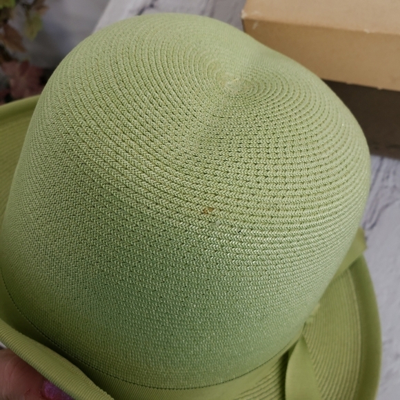 Vintage Straw Bowler Hat Apple Green Union USA Made in Hat Box EUC main image 4